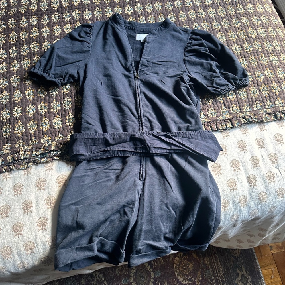 Sundays Navy Jersey Puff Sleeve Romper